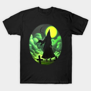 GRIM REAPER WATCHING HALLOWEEN MOON T-Shirt